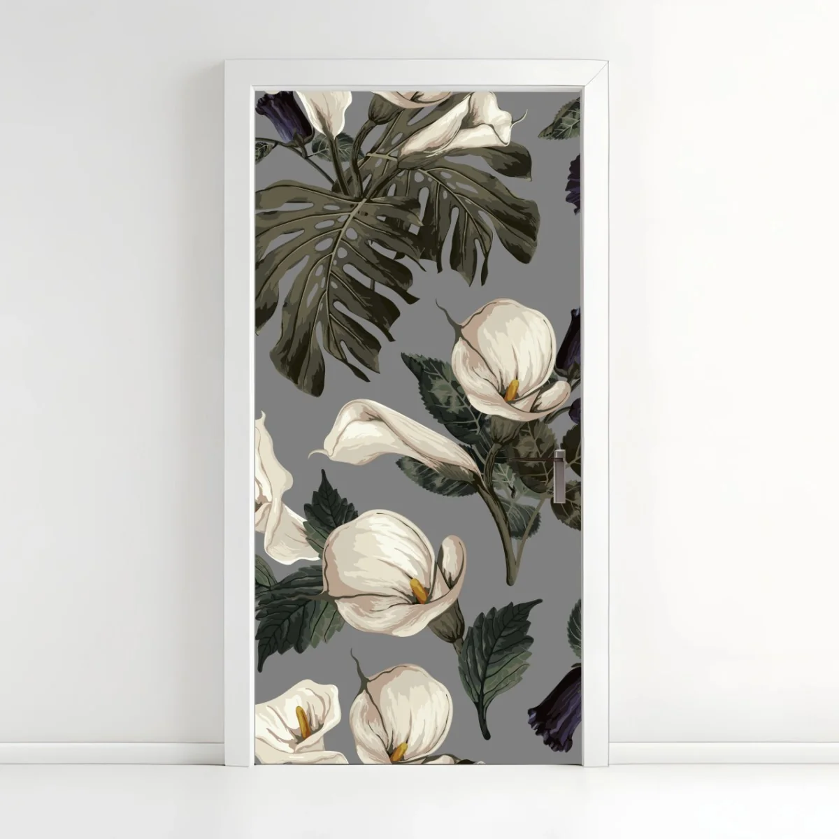 Türaufkleber vintage calla blumenmuster auf grauem hintergrund – Wallnifity®