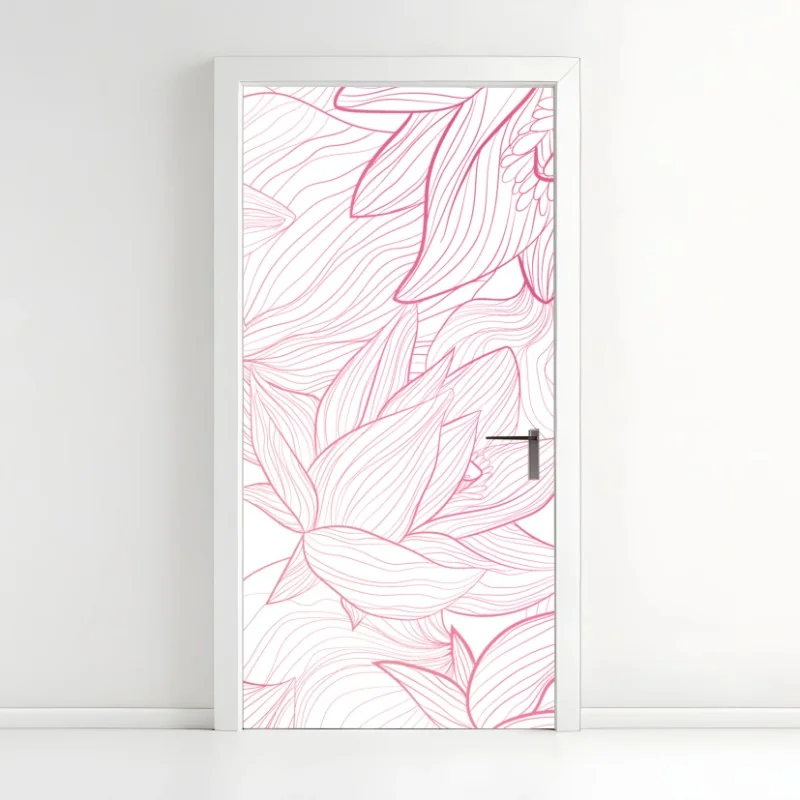 Türaufkleber zartes rosa blumenlinienmuster