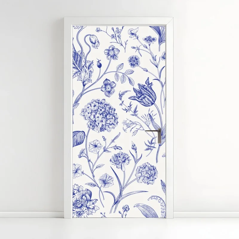 Türaufkleber klassisches blaues toile blumenmuster