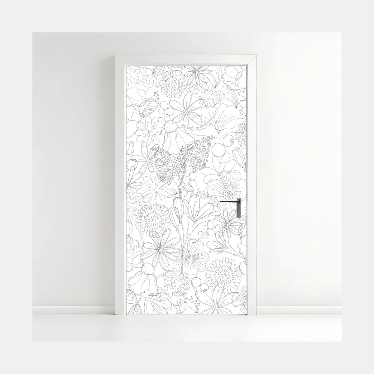 Türaufkleber zartes handgezeichnetes blumenlinienmuster – Wallnifity® Türaufkleber zartes handgezeichnetes blumenlinienmuster – Wallnifity®