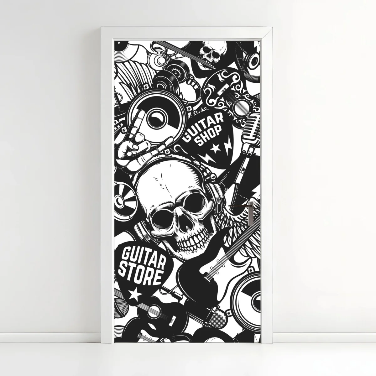 Türaufkleber rock-collage mit schädel und gitarre – Wallnifity® Türaufkleber rock-collage mit schädel und gitarre – Wallnifity®