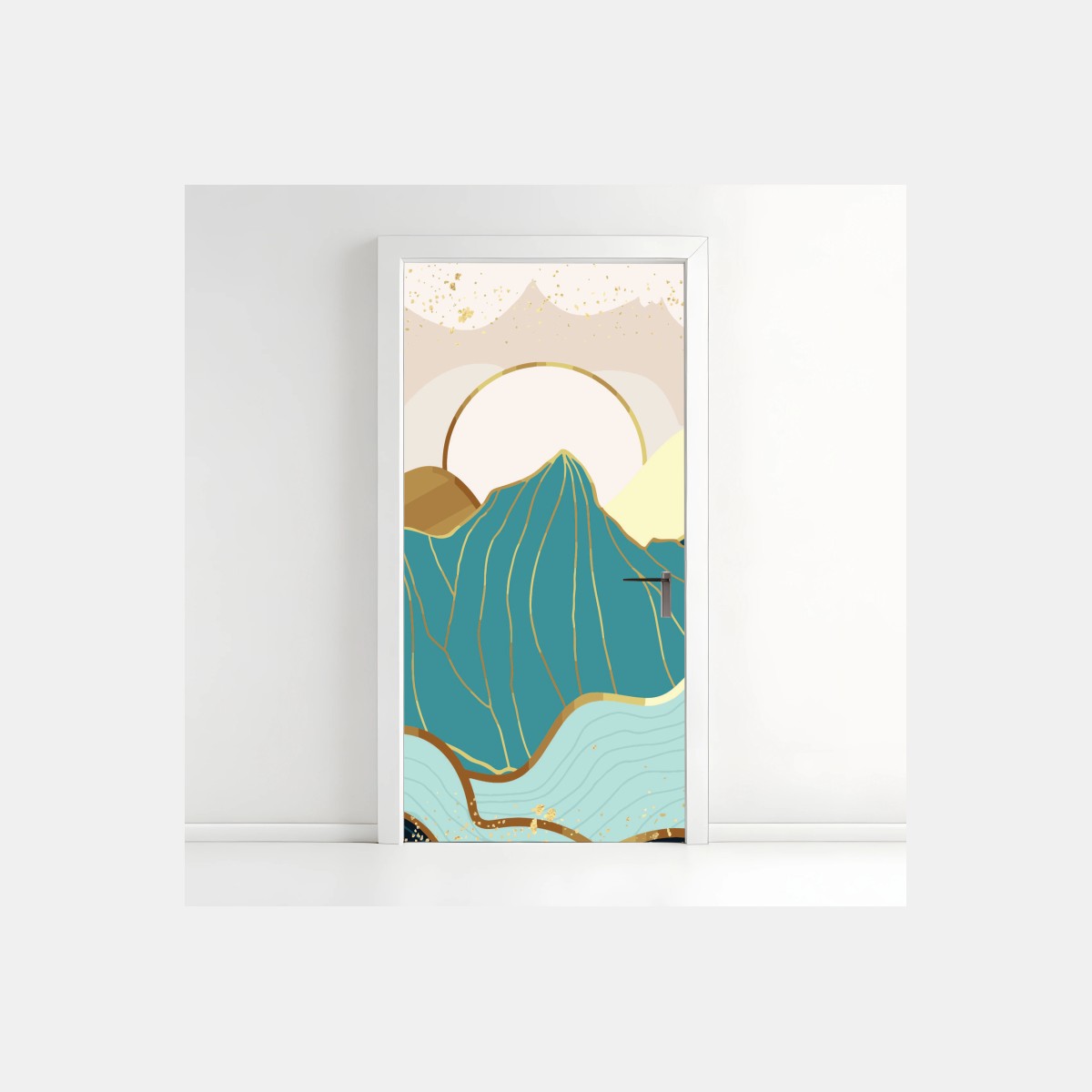 Türaufkleber türkise berge mit goldenen akzenten – Wallnifity®
