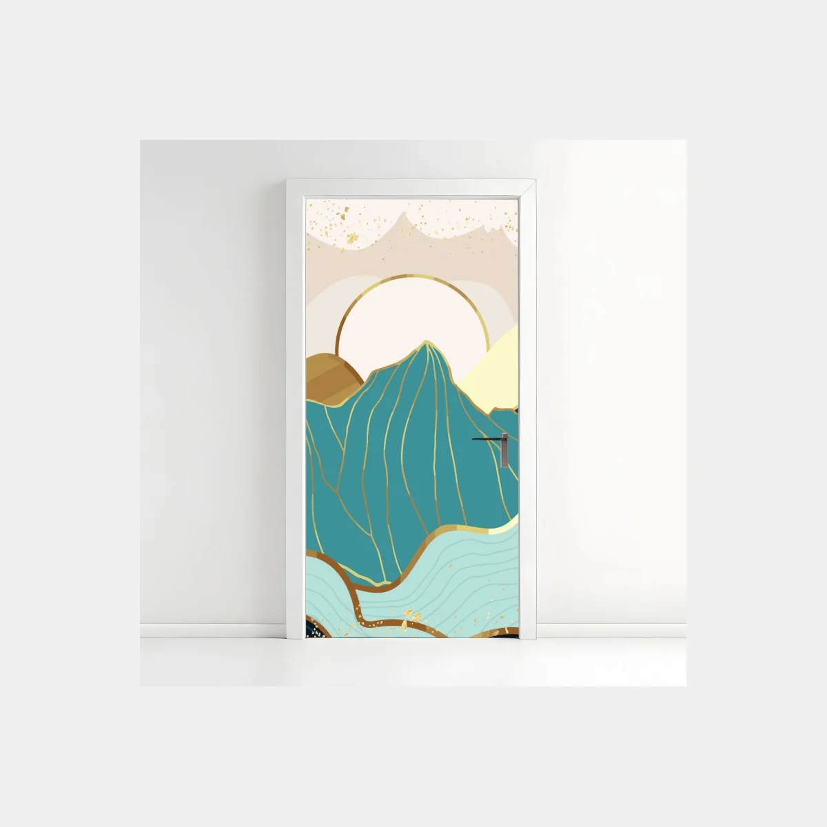 Türaufkleber türkise berge mit goldenen akzenten – Wallnifity®