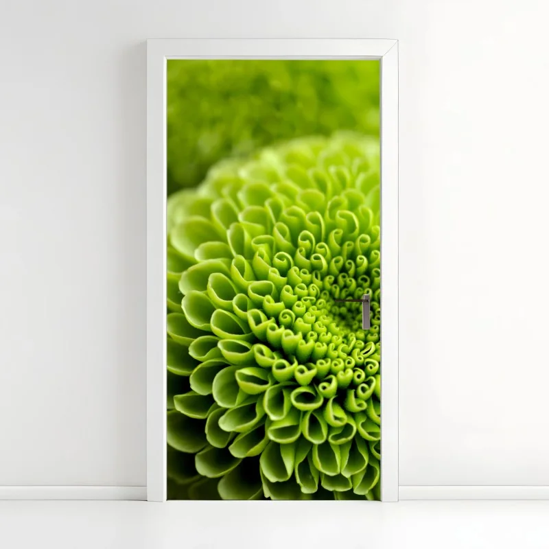 Türaufkleber leuchtende grüne blumenspirale im makro