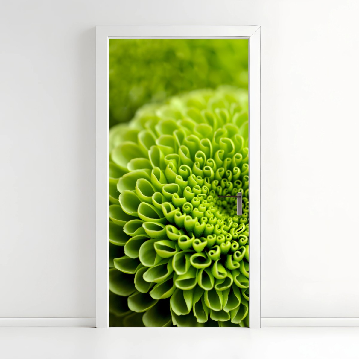 Türaufkleber leuchtende grüne blumenspirale im makro – Wallnifity®