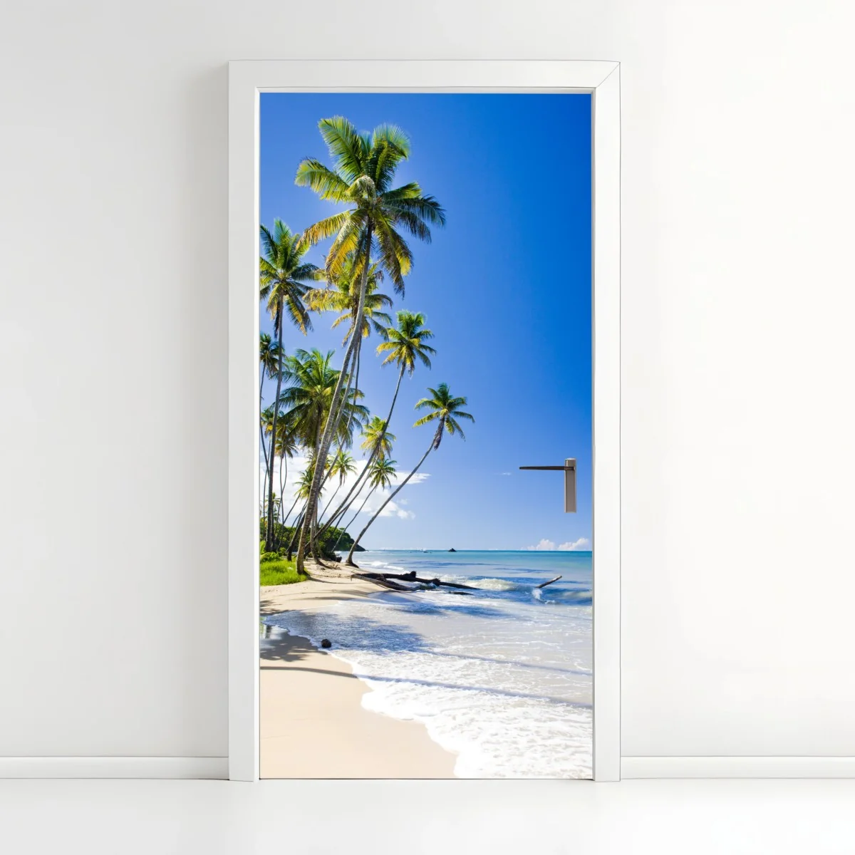 Türaufkleber tropischer palmenstrand unter blauem himmel – Wallnifity® Türaufkleber tropischer palmenstrand unter blauem himmel – Wallnifity®