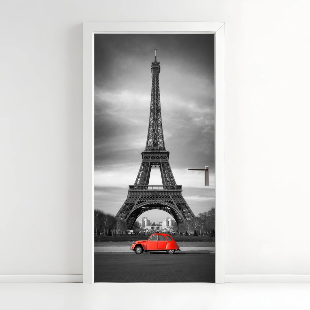 Türaufkleber Eiffelturm mit rotem vintage-auto – Wallnifity®