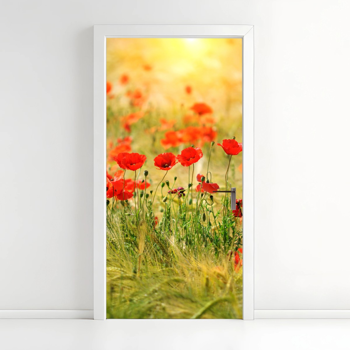 Türaufkleber rote mohnwiese im sonnenlicht – Wallnifity®