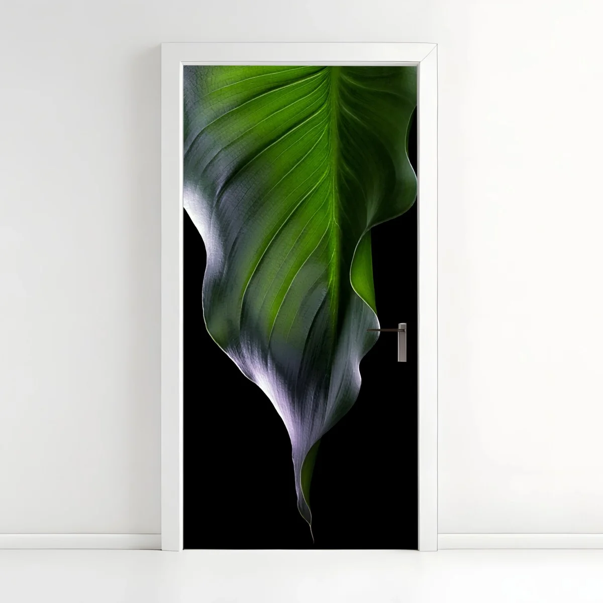 Türaufkleber elegantes grünes blatt auf schwarzem hintergrund – Wallnifity®