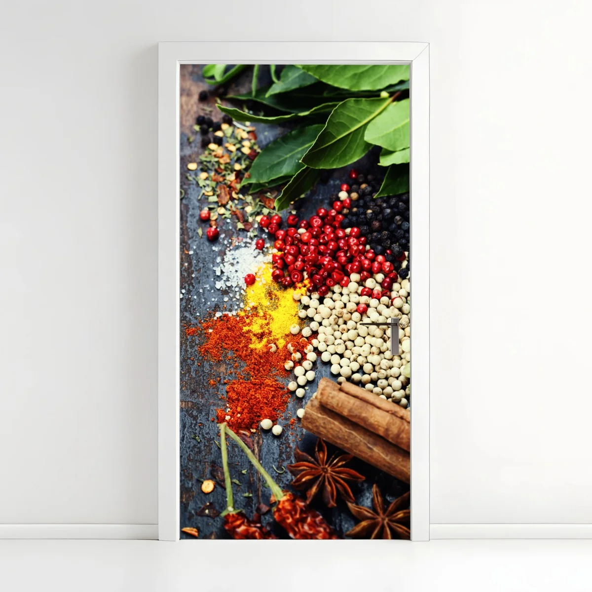 Türaufkleber buntes gewürzsortiment auf rustikalem holz – Wallnifity® Türaufkleber buntes gewürzsortiment auf rustikalem holz – Wallnifity®