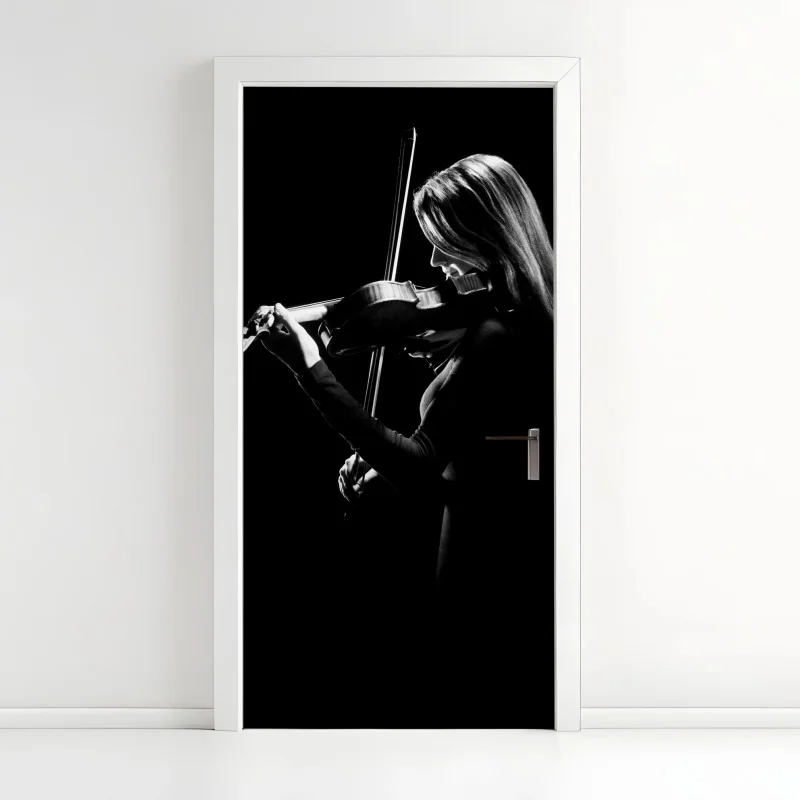 Türaufkleber elegante geigerin silhouette