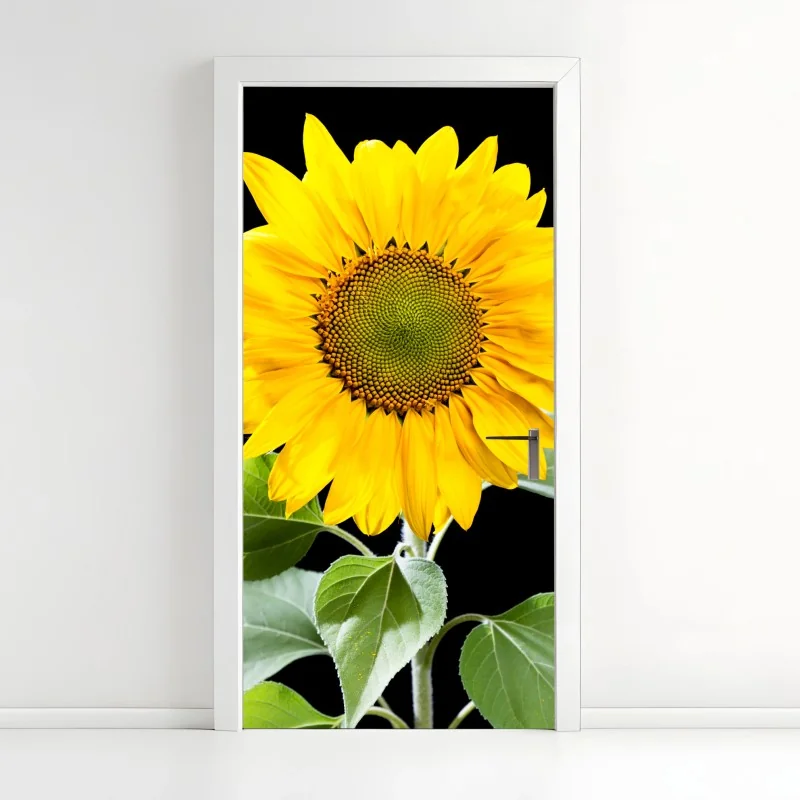 Türaufkleber leuchtende sonnenblume vor schwarzem hintergrund – Wallnifity® Türaufkleber leuchtende sonnenblume vor schwarzem hintergrund – Wallnifity®