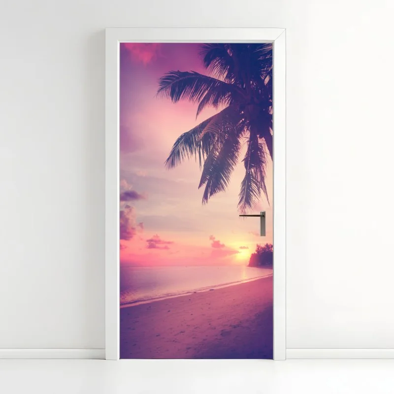 Türaufkleber tropischer sonnenuntergang am strand