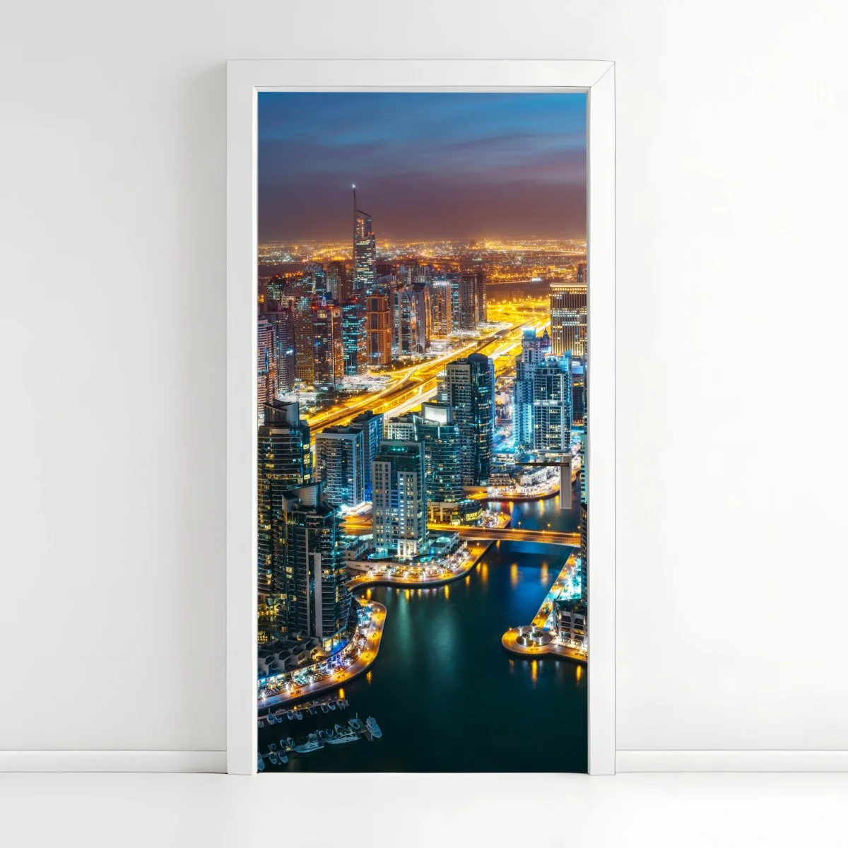Türaufkleber nächtliche skyline Dubai Marina – Wallnifity® Türaufkleber nächtliche skyline Dubai Marina – Wallnifity®