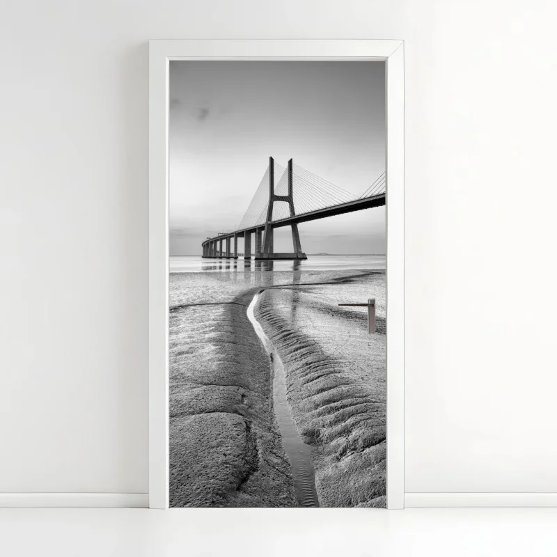 Türaufkleber minimalistische seilbrücke in monochrom