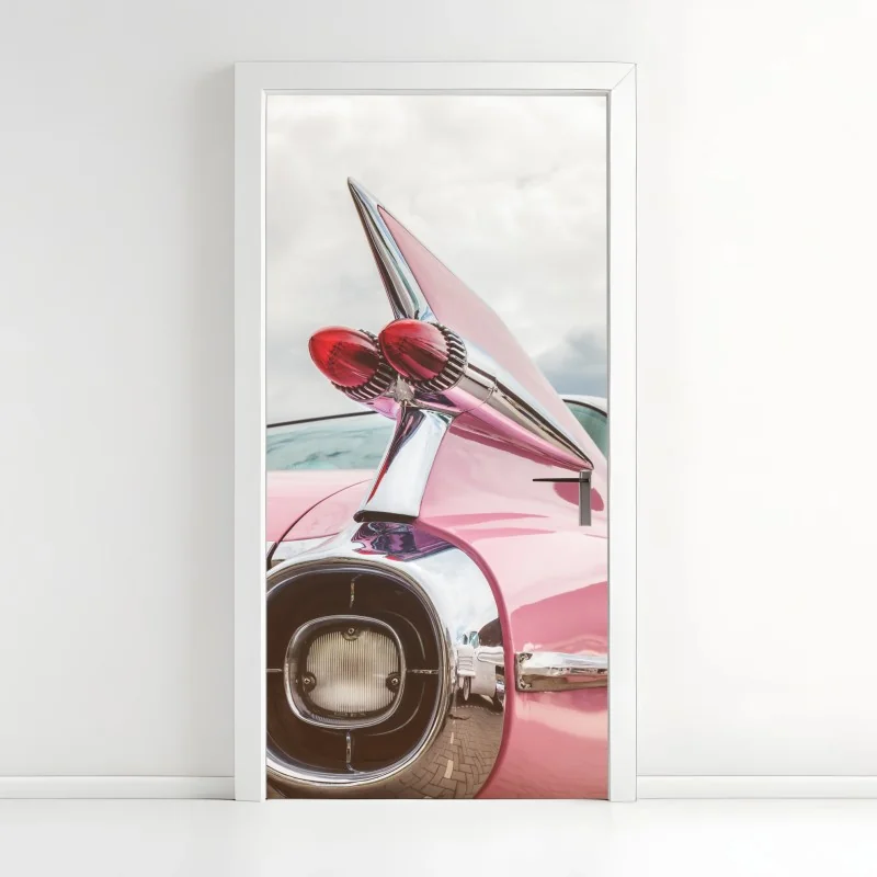 Türaufkleber rosa retro klassisches auto heckflosse