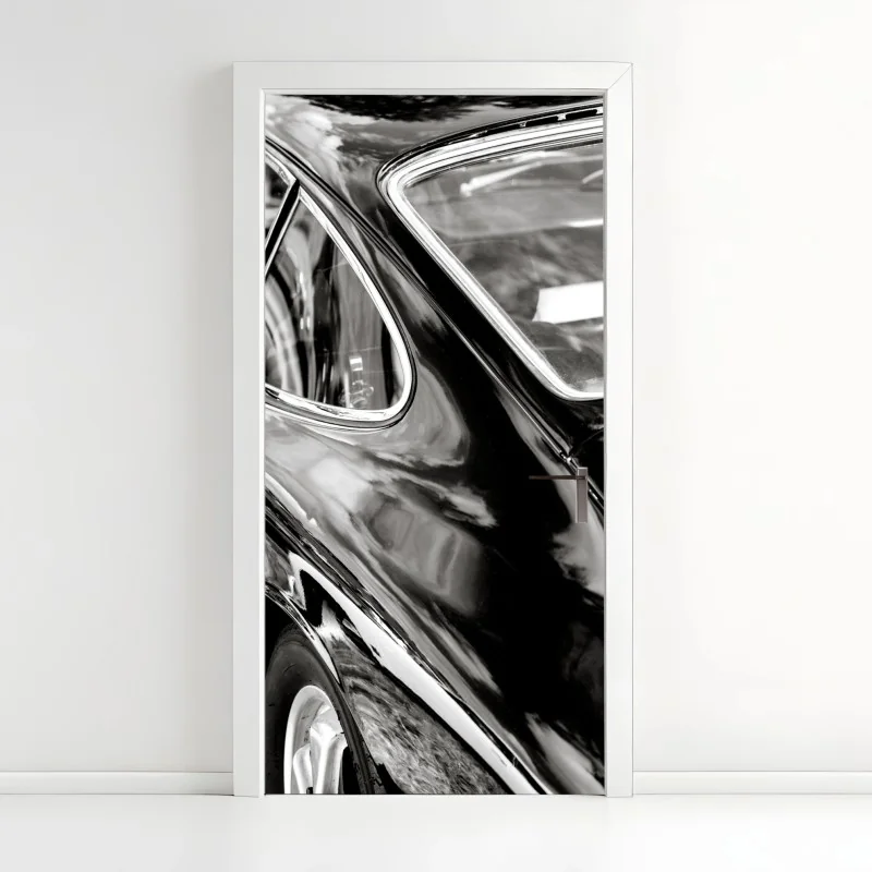 Türaufkleber oldtimer rückansicht detail in schwarzweiß