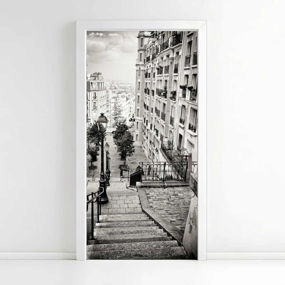 Türaufkleber städtische treppe in schwarzweiß – Wallnifity®