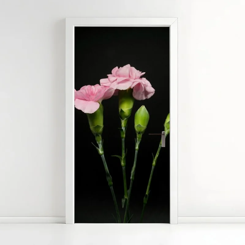 Türaufkleber rosa nelken vor schwarzem hintergrund