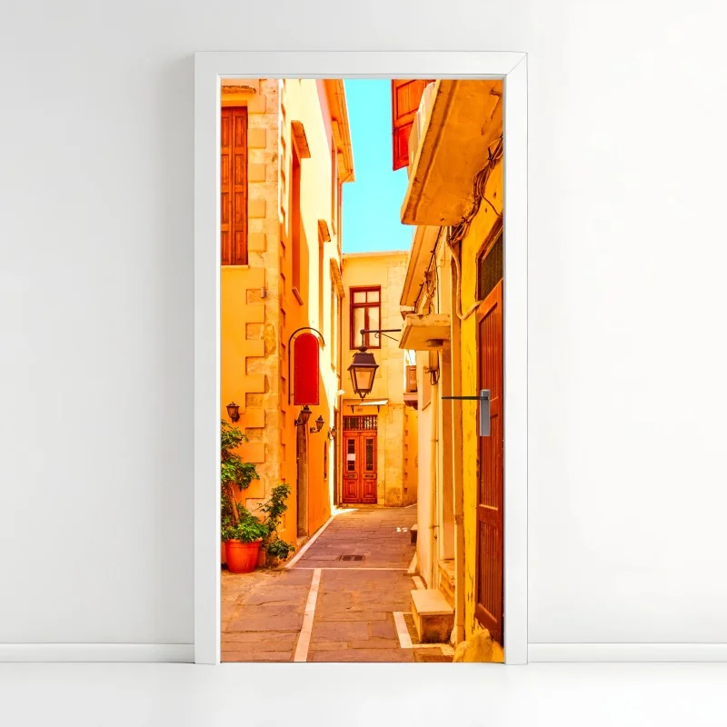 Türaufkleber sonnige gelbe gasse in Rethymno, Kreta
