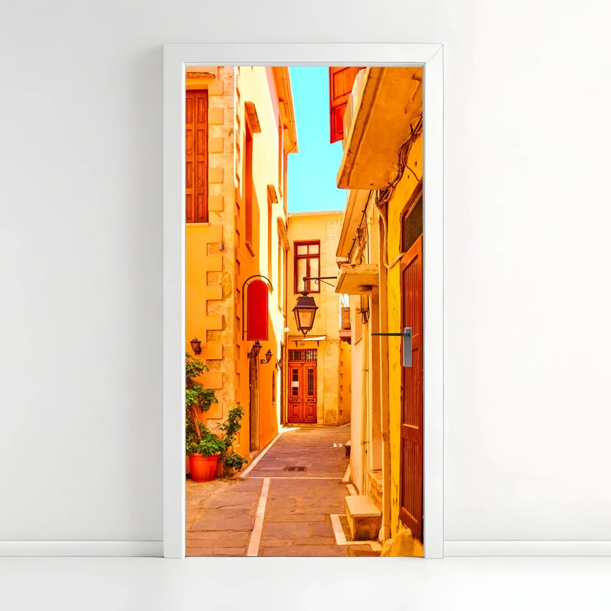 Türaufkleber sonnige gelbe gasse in Rethymno, Kreta – Wallnifity® Türaufkleber sonnige gelbe gasse in Rethymno, Kreta – Wallnifity®