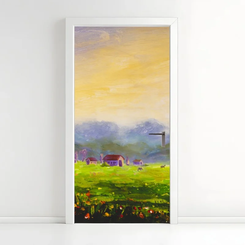 Türaufkleber sonnenaufgang über der sommerwiese