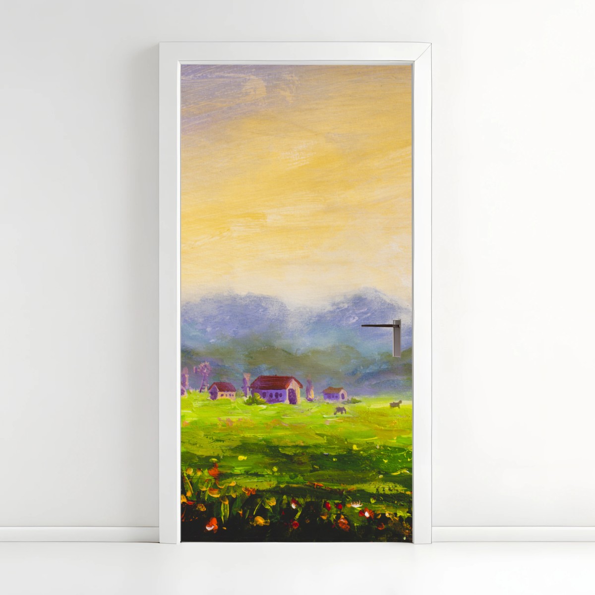 Türaufkleber sonnenaufgang über der sommerwiese – Wallnifity® Türaufkleber sonnenaufgang über der sommerwiese – Wallnifity®