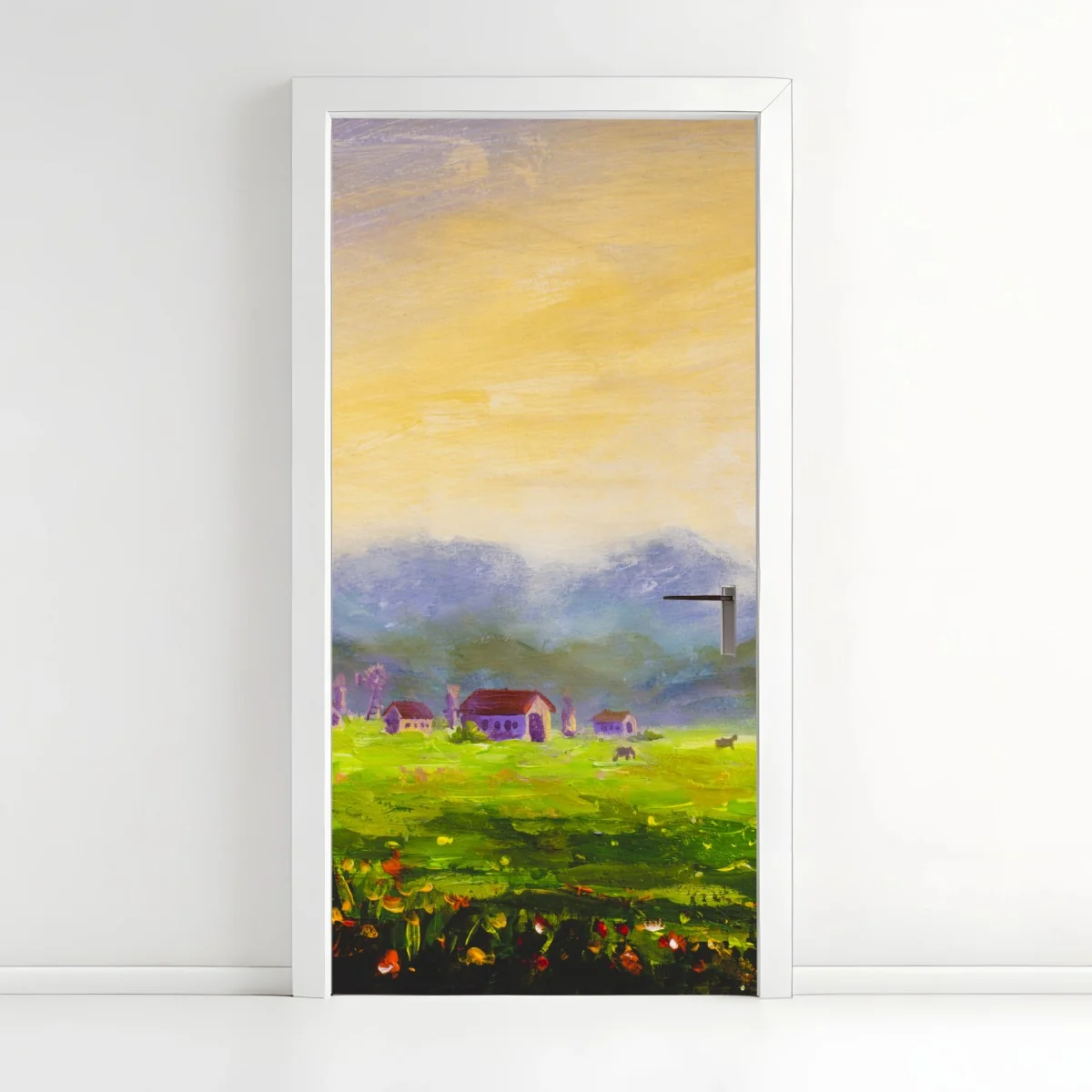 Türaufkleber sonnenaufgang über der sommerwiese – Wallnifity® Türaufkleber sonnenaufgang über der sommerwiese – Wallnifity®