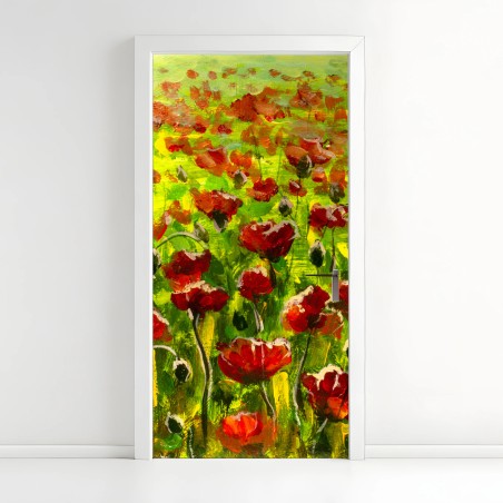 Türaufkleber feld roter mohnblumen – Wallnifity®