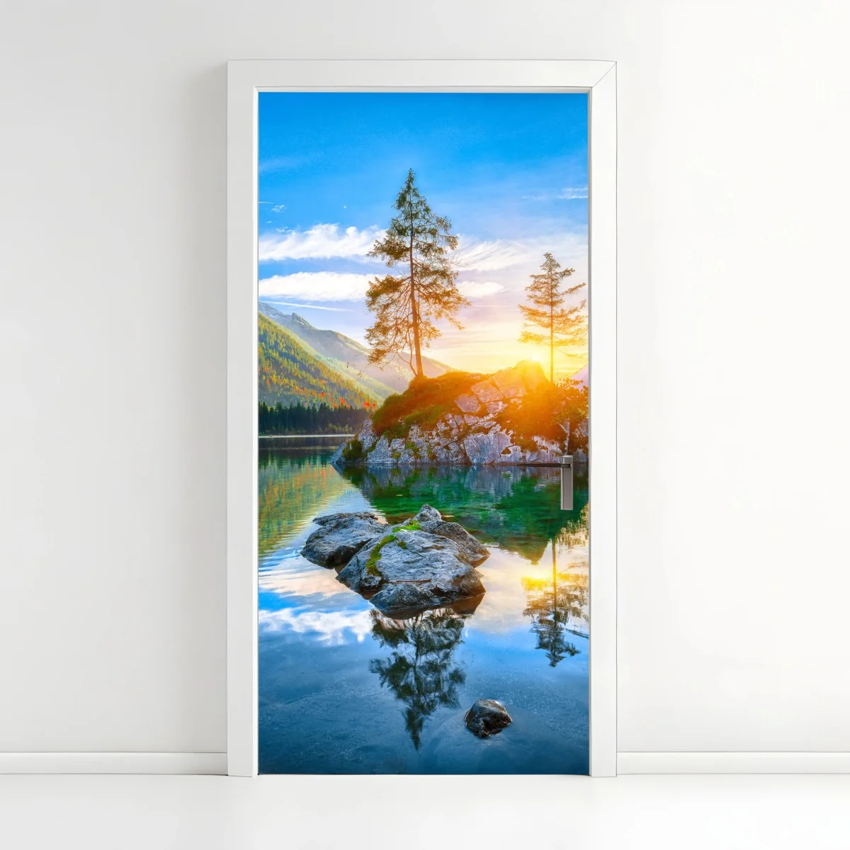 Türaufkleber sonnenuntergang über Hintersee felseninsel – Wallnifity® Türaufkleber sonnenuntergang über Hintersee felseninsel – Wallnifity®