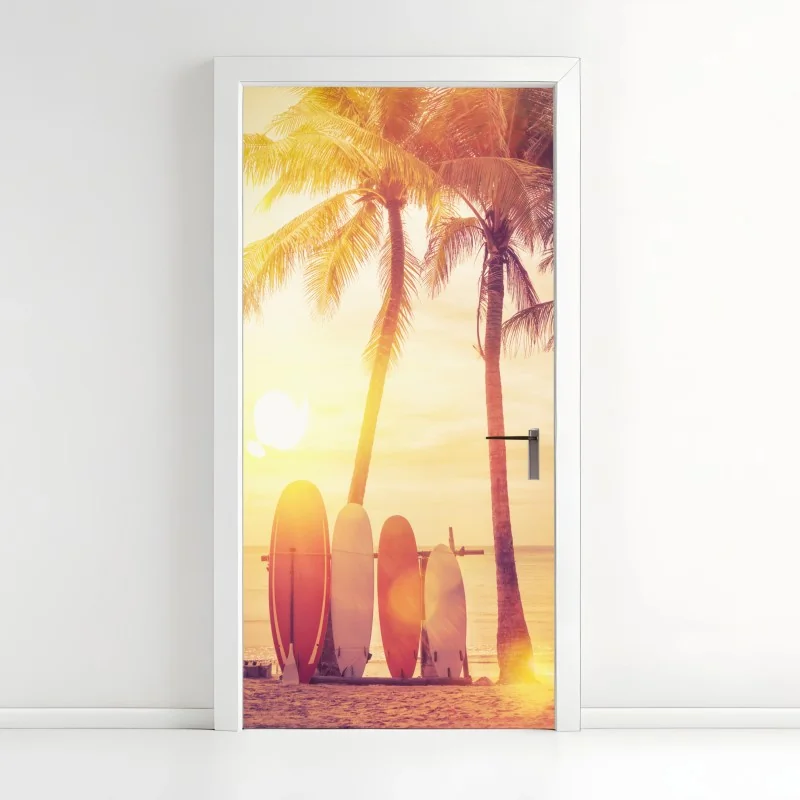 Türaufkleber tropischer sonnenuntergang mit surfboards