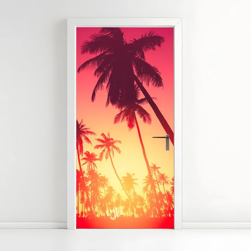 Türaufkleber tropischer sonnenuntergang mit palmen