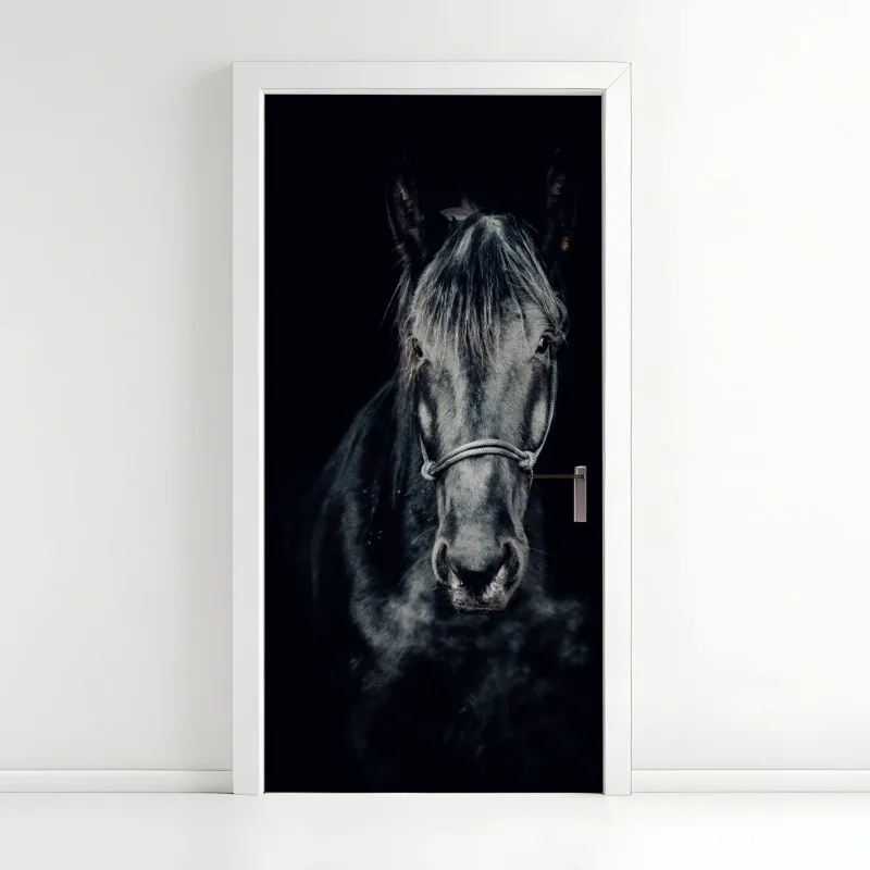 Türaufkleber majestätisches schwarzes pferdeporträt