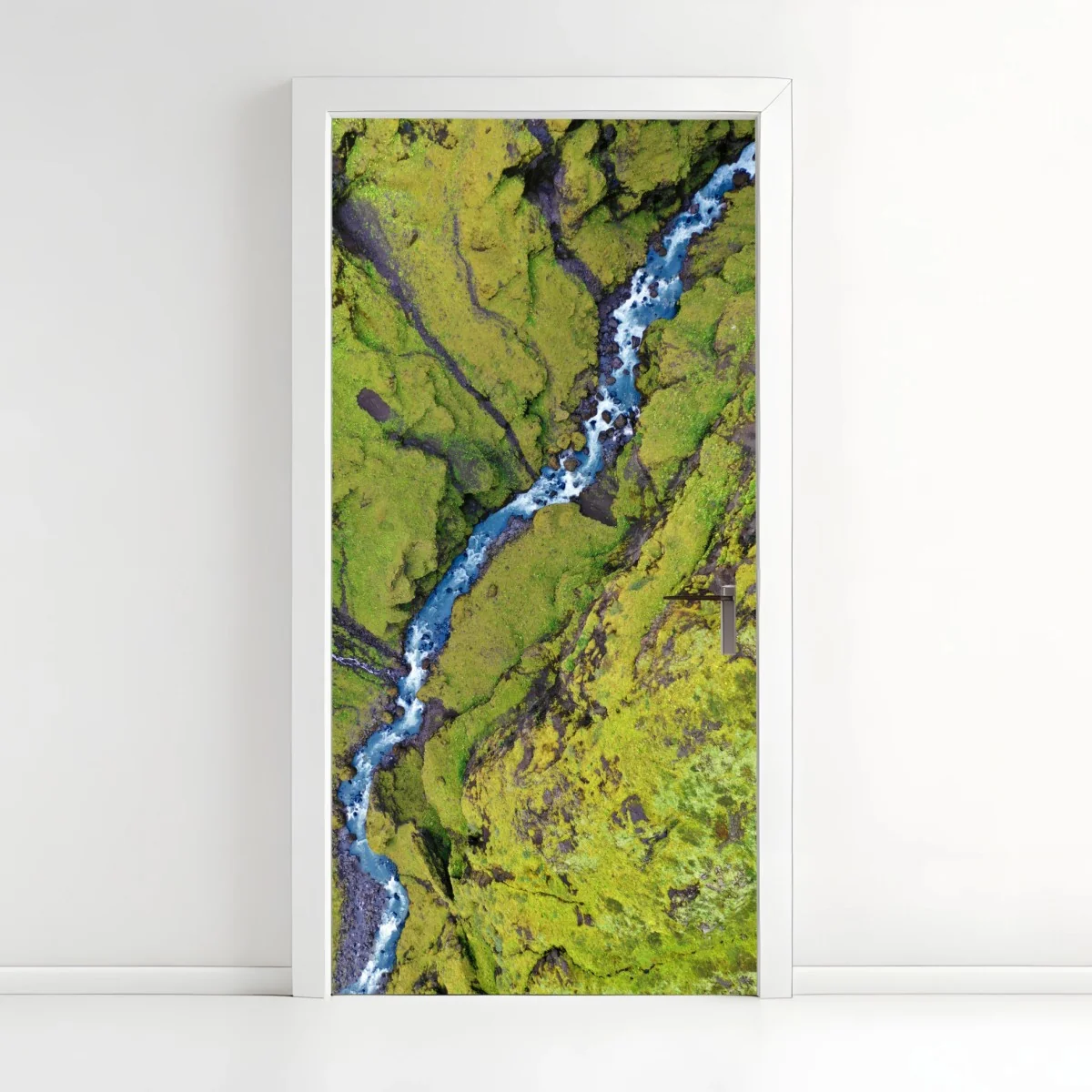 Türaufkleber luftaufnahme: fluss in moosbedeckter schlucht – Wallnifity® Türaufkleber luftaufnahme: fluss in moosbedeckter schlucht – Wallnifity®