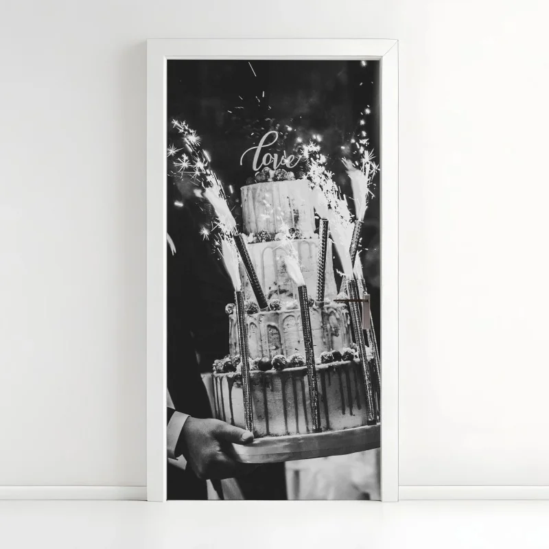 Türaufkleber rustikale hochzeitstorte mit wunderkerzen