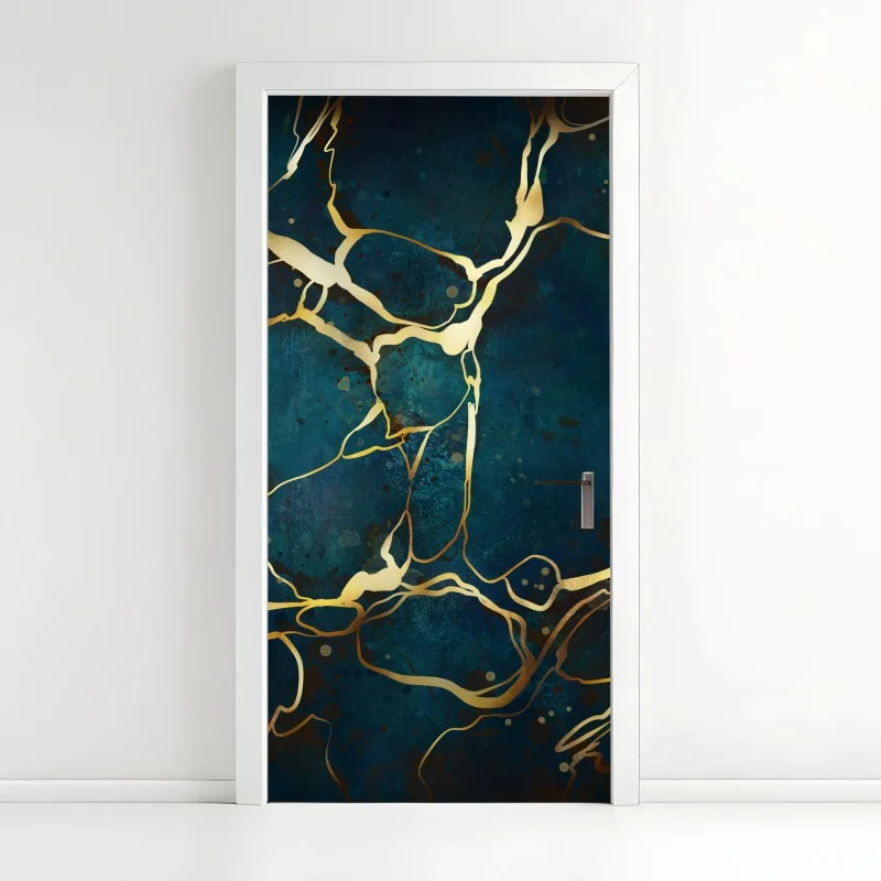 Türaufkleber türkis und gold abstrakt mit goldenen adern