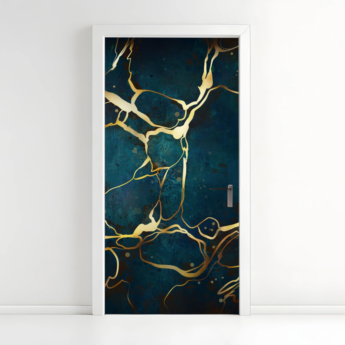 Türaufkleber türkis und gold abstrakt mit goldenen adern – Wallnifity®