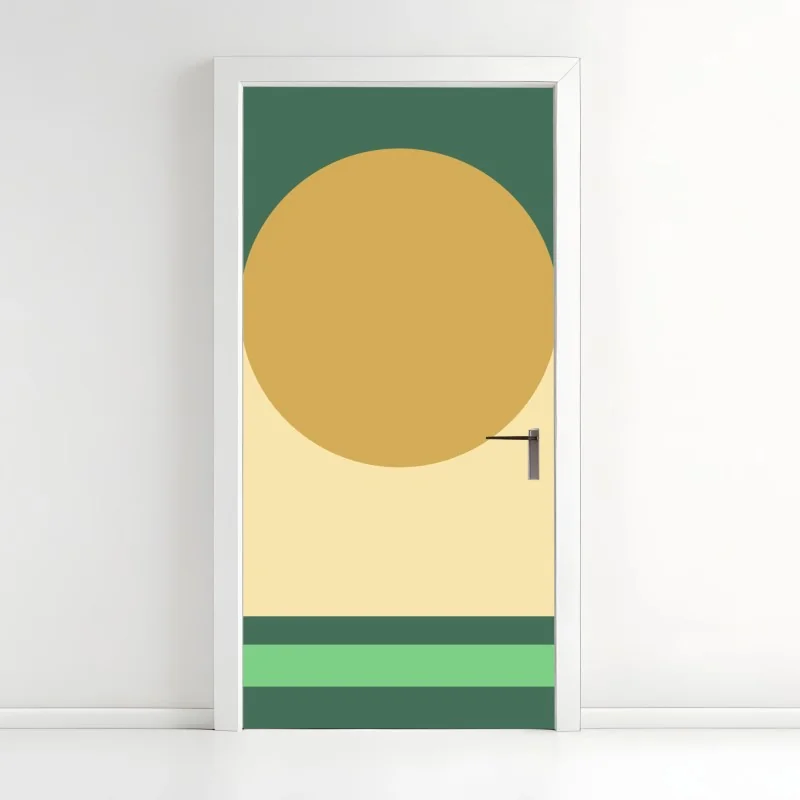 Türaufkleber goldene sonne über geometrischem block