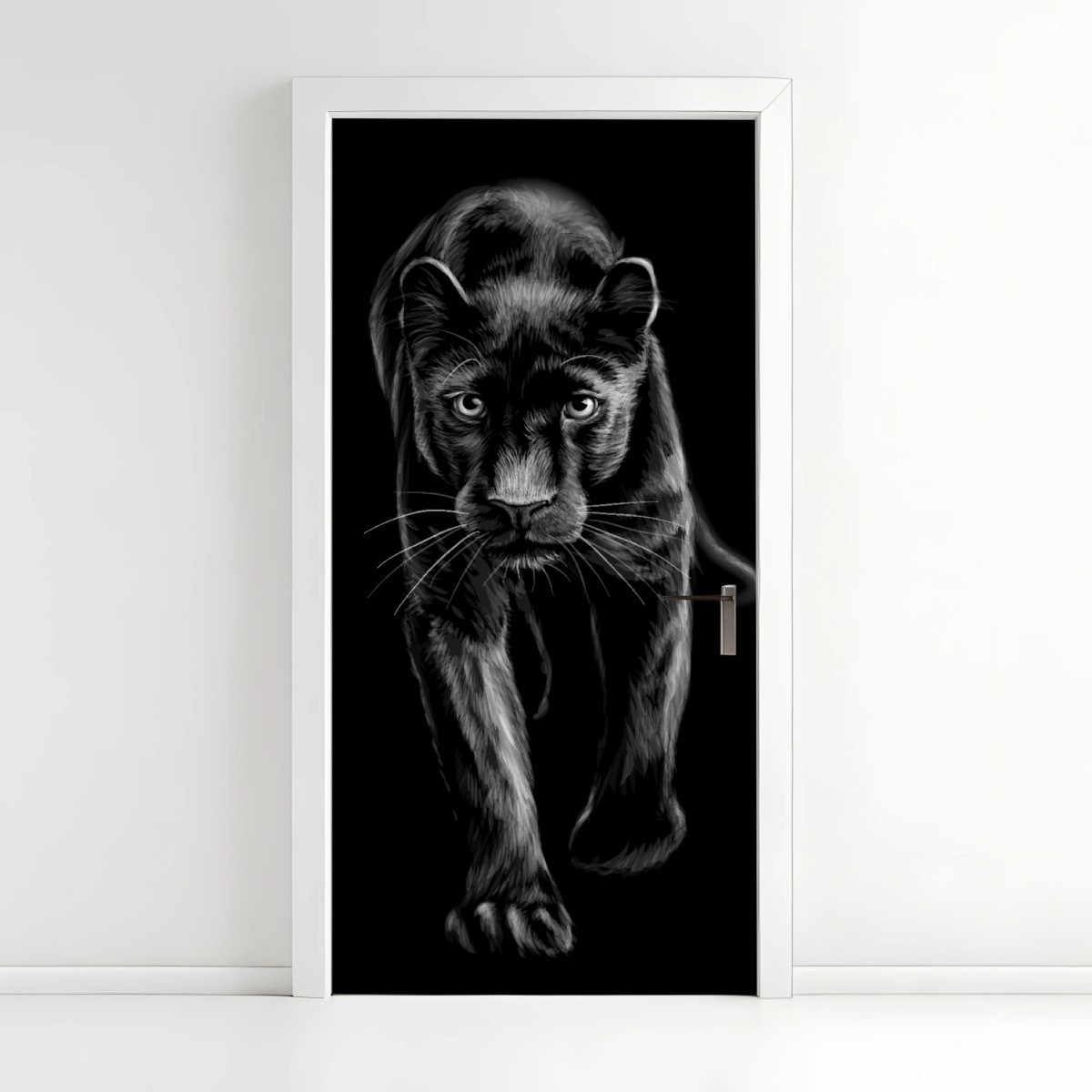 Türaufkleber schreitender schwarzer panther illustration – Wallnifity® Türaufkleber schreitender schwarzer panther illustration – Wallnifity®