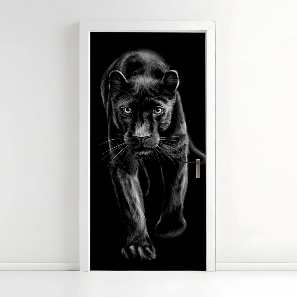 Türaufkleber schreitender schwarzer panther illustration – Wallnifity® Türaufkleber schreitender schwarzer panther illustration – Wallnifity®