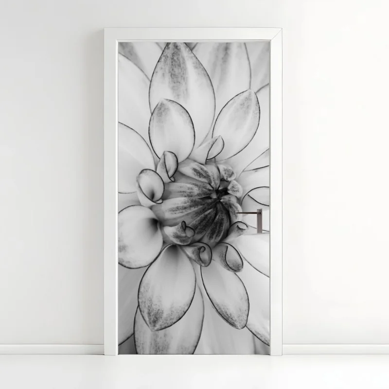 Türaufkleber monochrome nahaufnahme einer dahlie