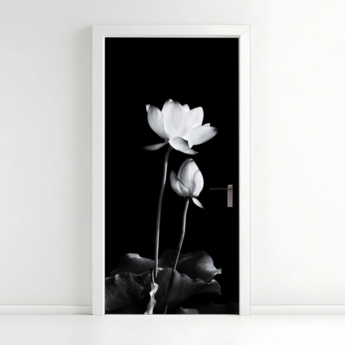 Türaufkleber weißer lotus in monochrom – Wallnifity® Türaufkleber weißer lotus in monochrom – Wallnifity®
