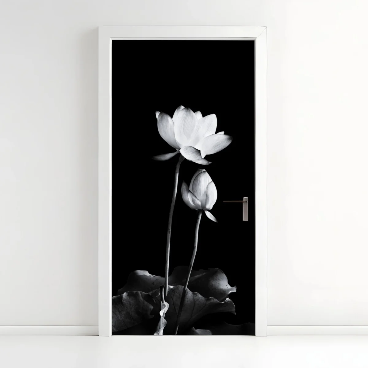 Türaufkleber weißer lotus in monochrom – Wallnifity® Türaufkleber weißer lotus in monochrom – Wallnifity®