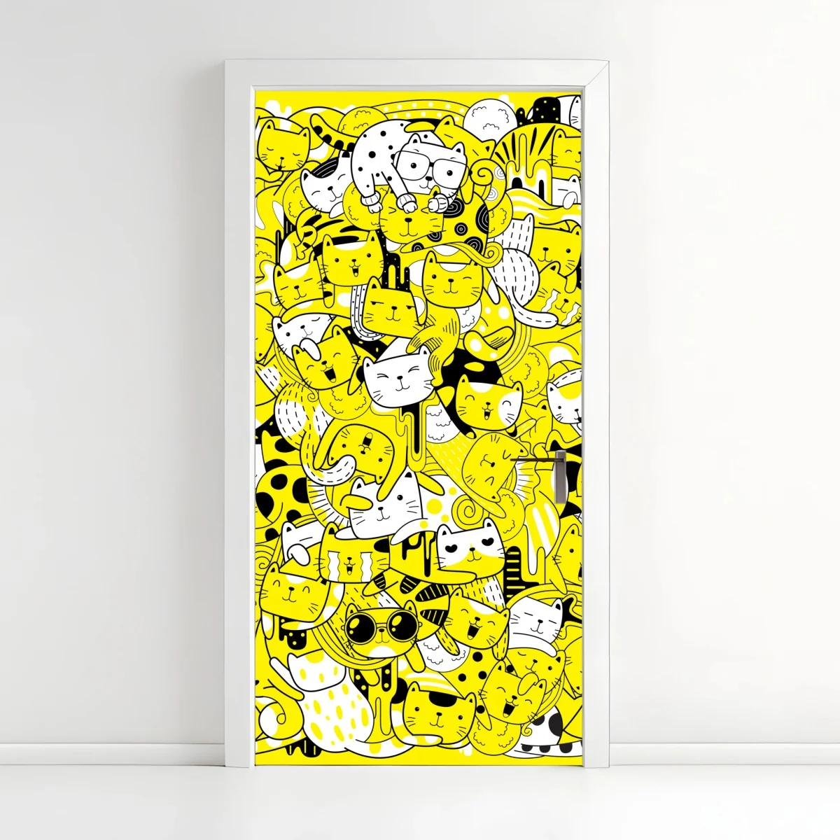 Türaufkleber verspielte gelbe katzen-collage – Wallnifity® Türaufkleber verspielte gelbe katzen-collage – Wallnifity®