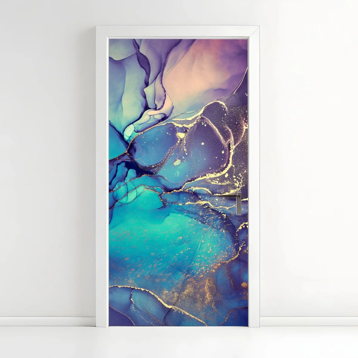 Türaufkleber türkis und gold fließende marmorabstraktion – Wallnifity®