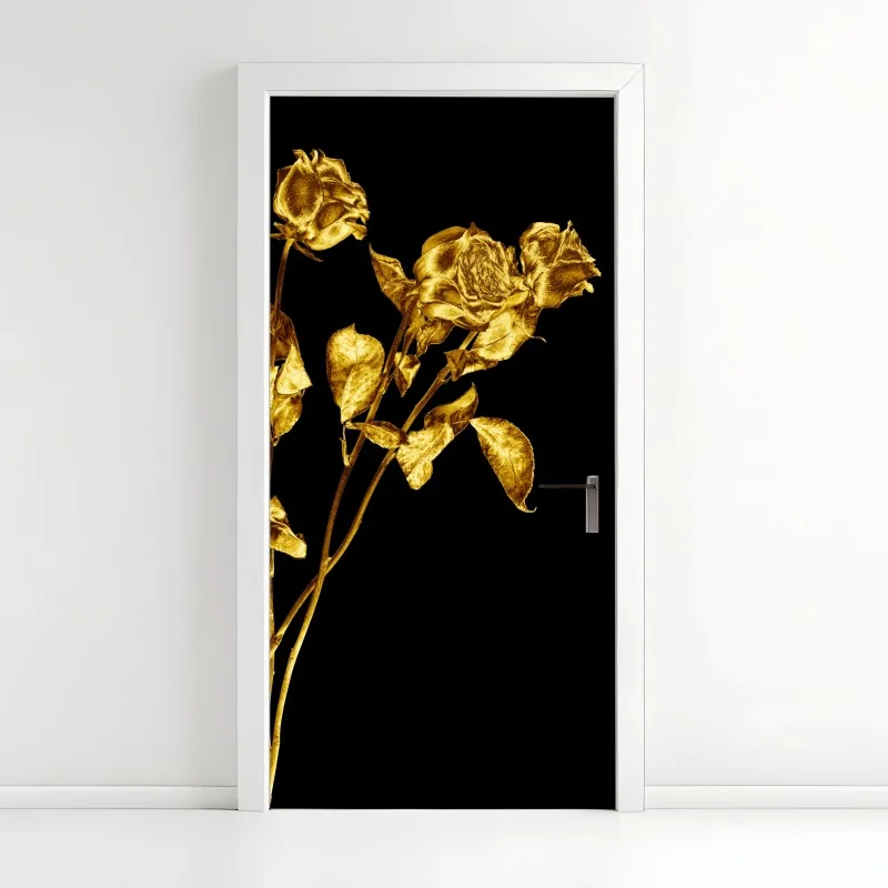 Türaufkleber goldene rosen vor schwarzem hintergrund