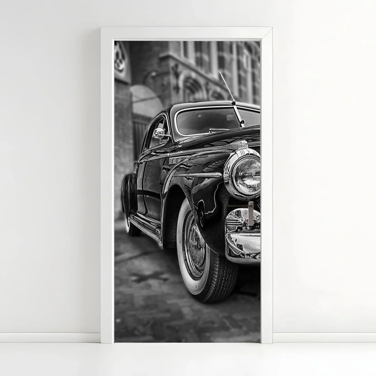 Türaufkleber vintage klassisches auto auf kopfsteinpflaster – Wallnifity®