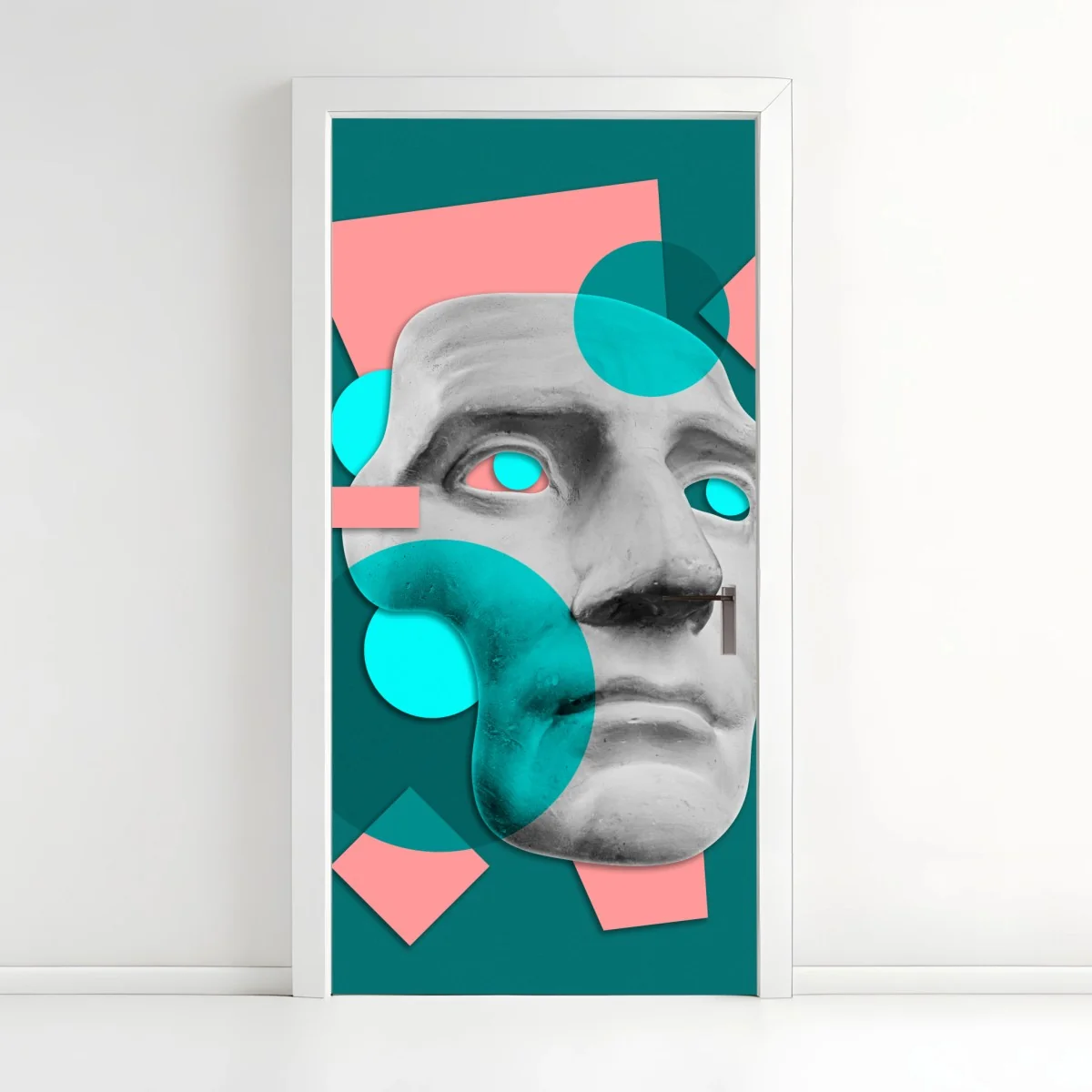 Türaufkleber abstrakte klassische maske in türkis und rosa – Wallnifity® Türaufkleber abstrakte klassische maske in türkis und rosa – Wallnifity®