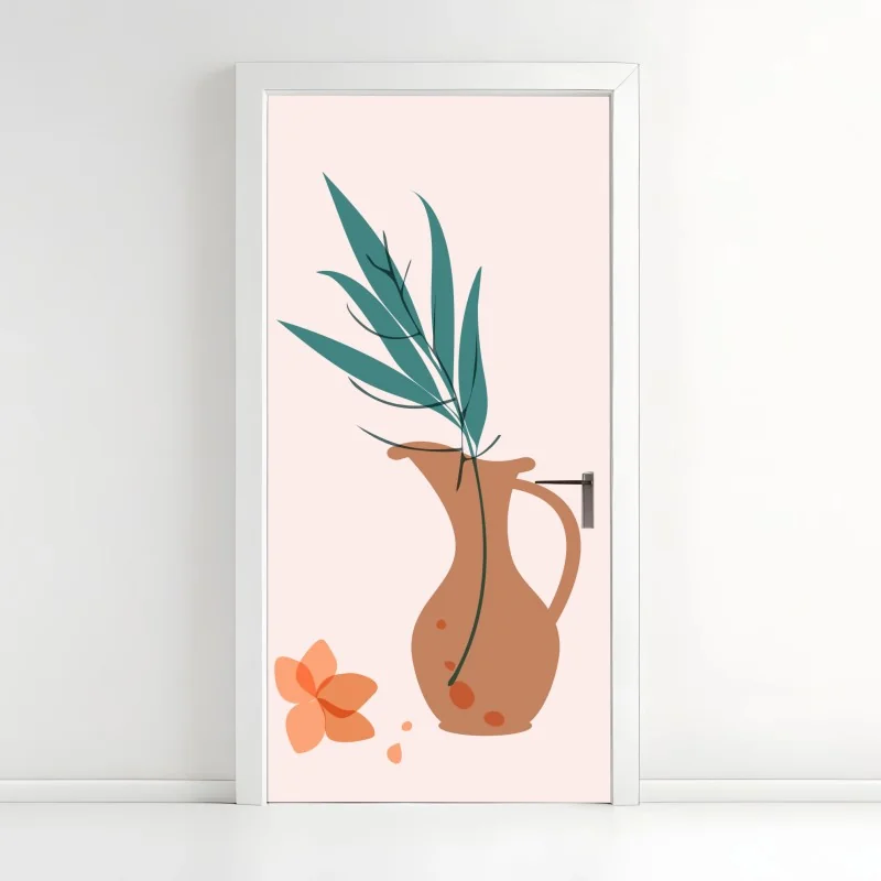 Türaufkleber pastell botanische vase mit blättern – Wallnifity® Türaufkleber pastell botanische vase mit blättern – Wallnifity®