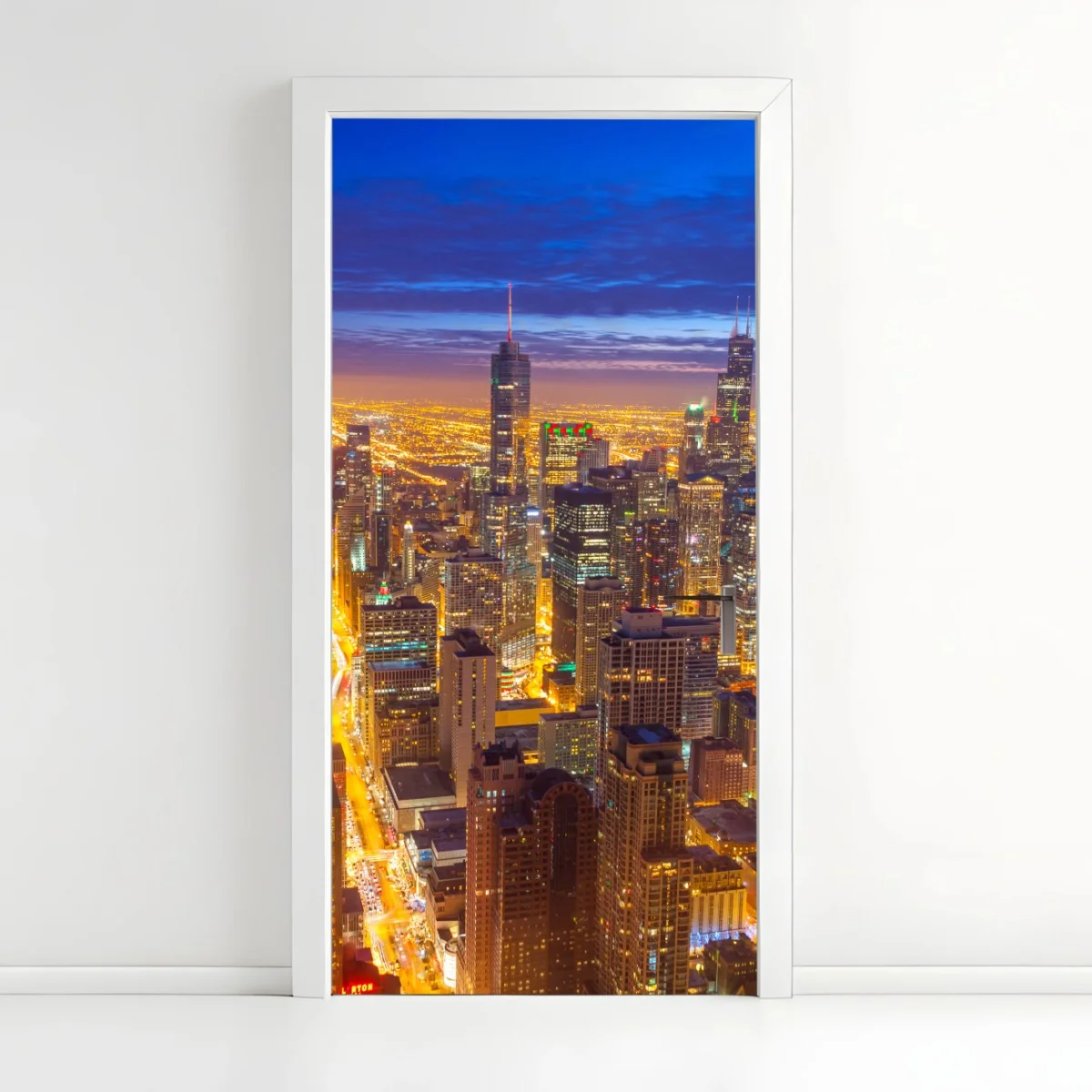 Türaufkleber Chicago nächtliche skyline panorama – Wallnifity® Türaufkleber Chicago nächtliche skyline panorama – Wallnifity®